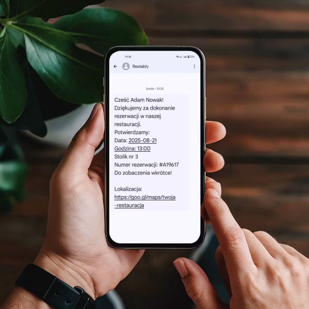 Telefon z potwierdzeniem sms złożenia rezerwacji